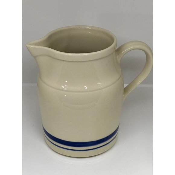 VTG ROSEVILLE POTTERY Creamer FRIENDSHIP Pitcher BLUE Stripe 6.5" Ohio USA Made - Picture 2 of 9